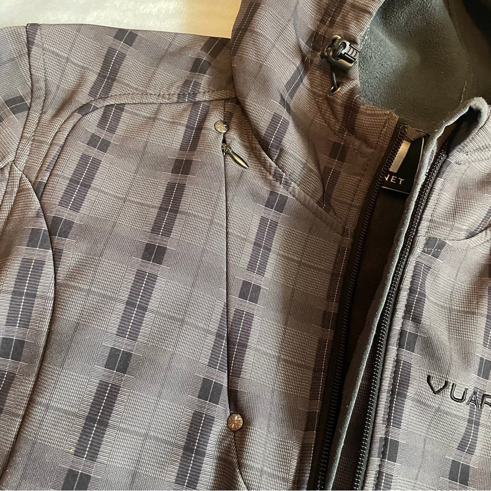 Vuarnet Women Sz 14 Gray Plaid Fleece Lined Booded Zip Up Coat - Picture 4 of 7